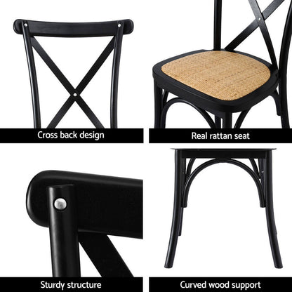 Edgewood | Country Natural Black Rattan Wooden Dining Chairs | Set Of 2 | Black