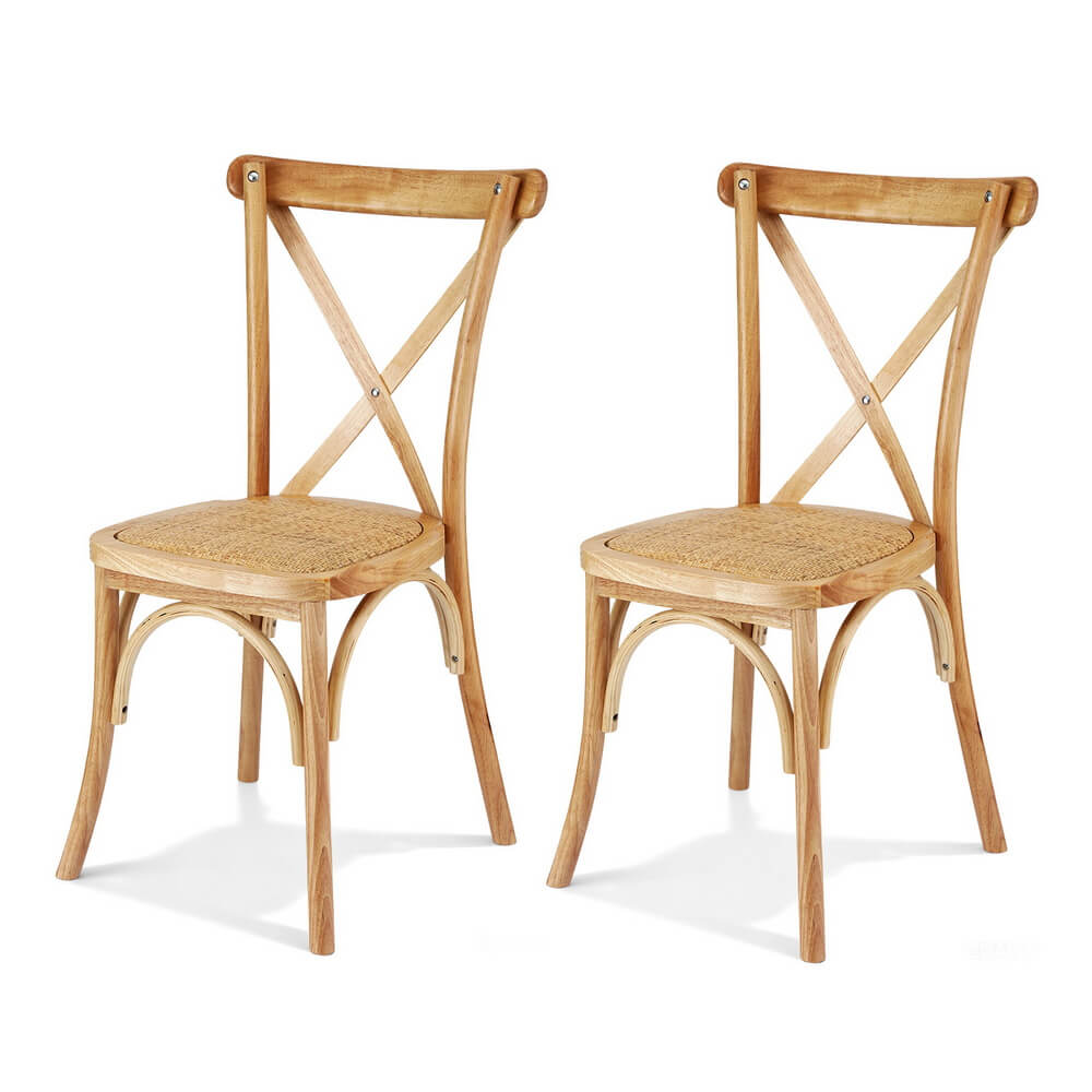 Edgewood | Country Natural Black Rattan Wooden Dining Chairs | Set Of 2