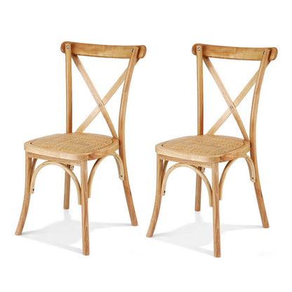 Edgewood | Country Natural Black Rattan Wooden Dining Chairs | Set Of 2 | Natural