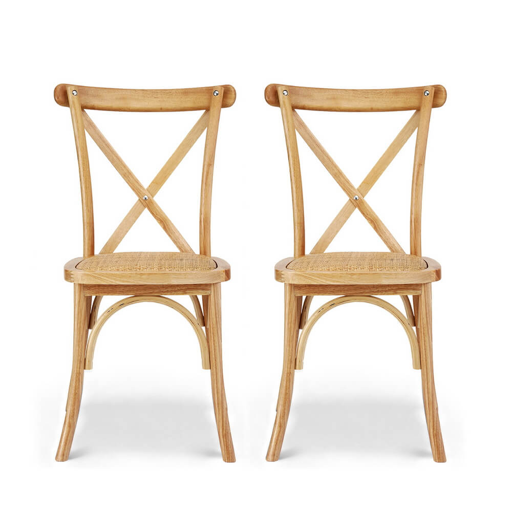 Edgewood | Country Natural Black Rattan Wooden Dining Chairs | Set Of 2