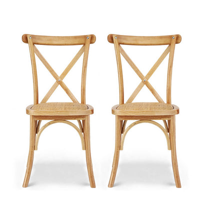 Edgewood | Country Natural Black Rattan Wooden Dining Chairs | Set Of 2 | Natural