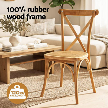 Edgewood | Country Natural Black Rattan Wooden Dining Chairs | Set Of 2 | Natural