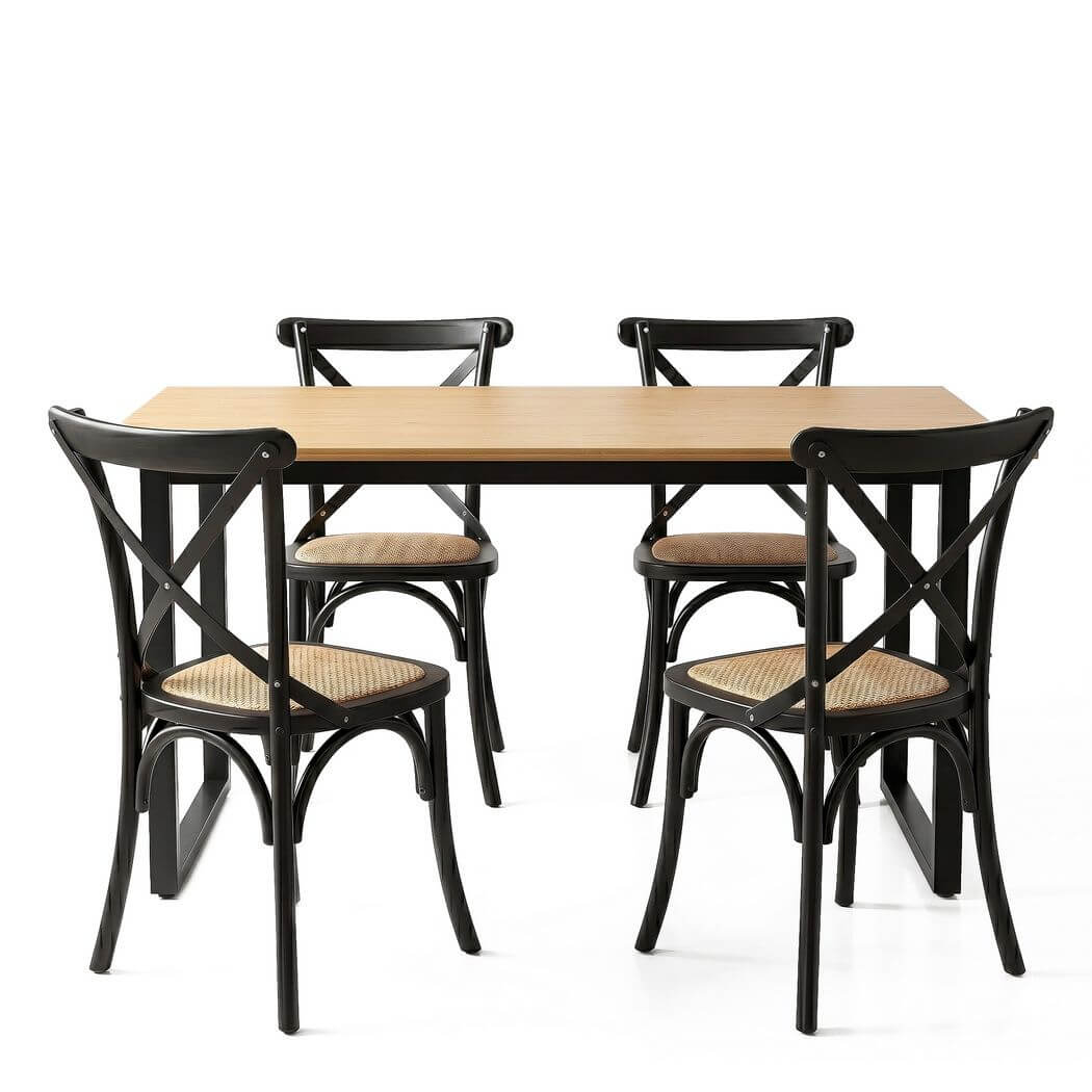 Edgewood Maynard | Industrial Natural 4 Seater Rectangular Wooden Dining Table Set