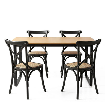 Edgewood Maynard | Industrial Natural 4 Seater Rectangular Wooden Dining Table Set | Black