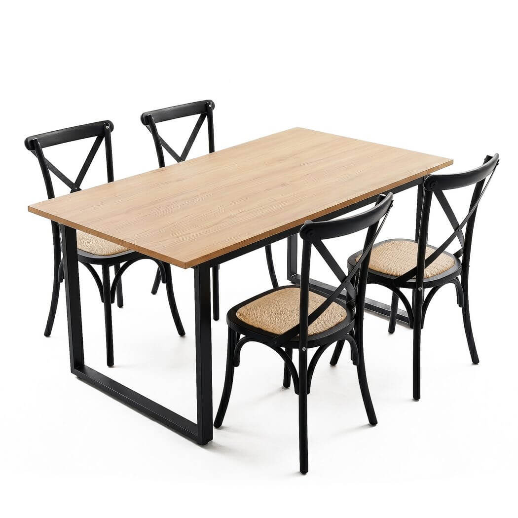 Edgewood Maynard | Industrial Natural 4 Seater Rectangular Wooden Dining Table Set | Black
