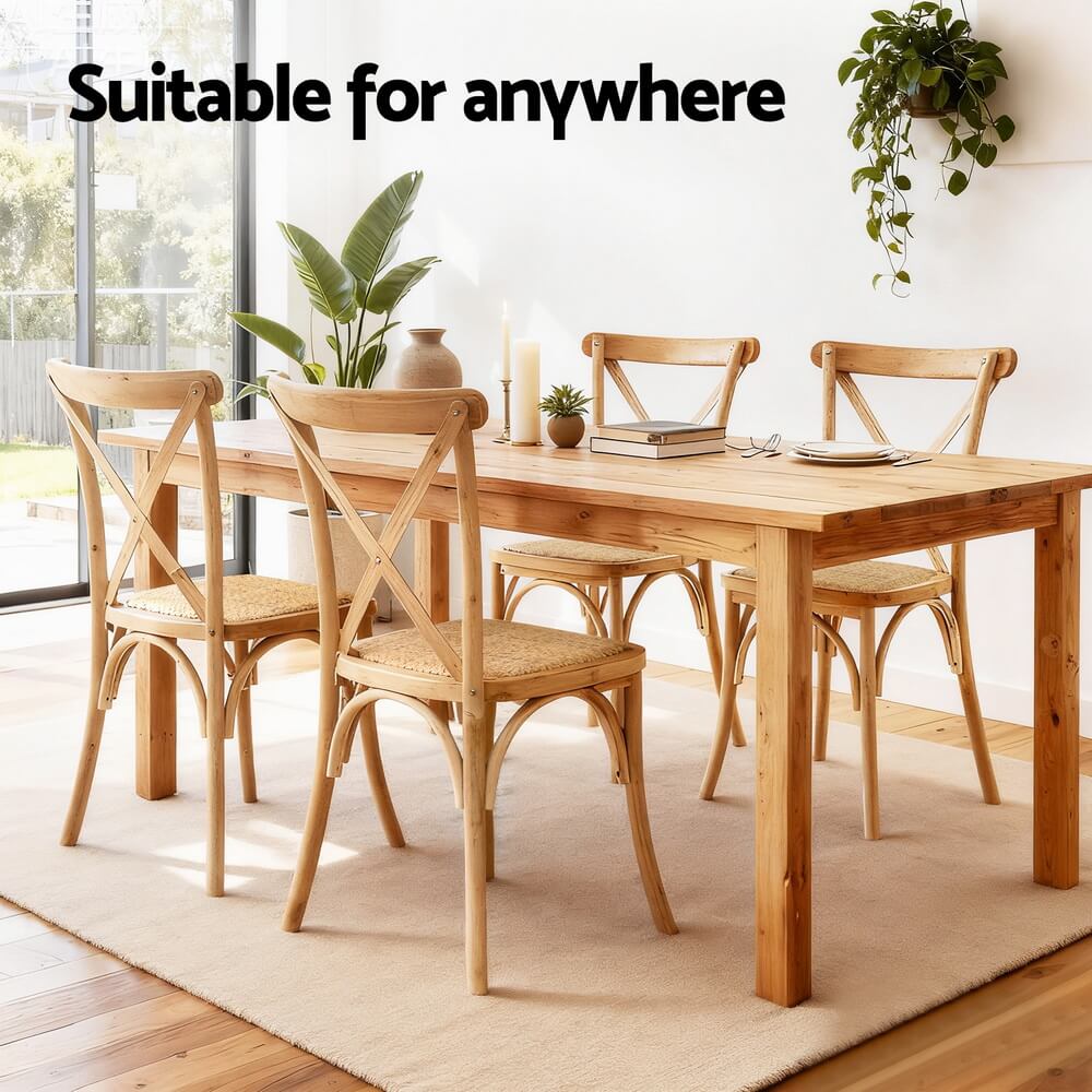 Edgewood | Country Natural Black Rattan Wooden Dining Chairs | Set Of 2