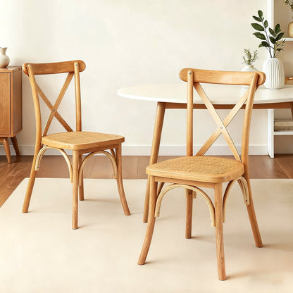 Edgewood | Country Natural Black Rattan Wooden Dining Chairs | Set Of 2 | Natural