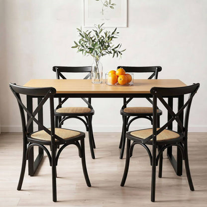 Edgewood Maynard | Industrial Natural 4 Seater Rectangular Wooden Dining Table Set | Black