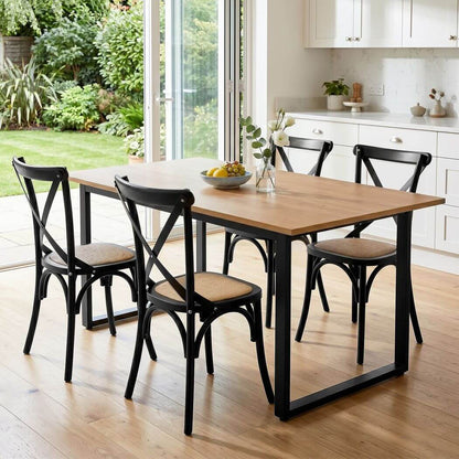 Edgewood Maynard | Industrial Natural 4 Seater Rectangular Wooden Dining Table Set | Black