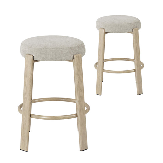 Eldon Modern Beige Green Rust Fabric Wooden Bar Stools | Beige
