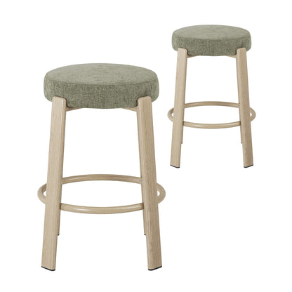 Eldon Modern Beige Green Rust Fabric Wooden Bar Stools | Green