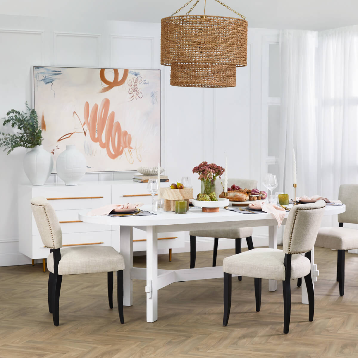 Contemporary French Provincial Natural Fabric Dining Chairs