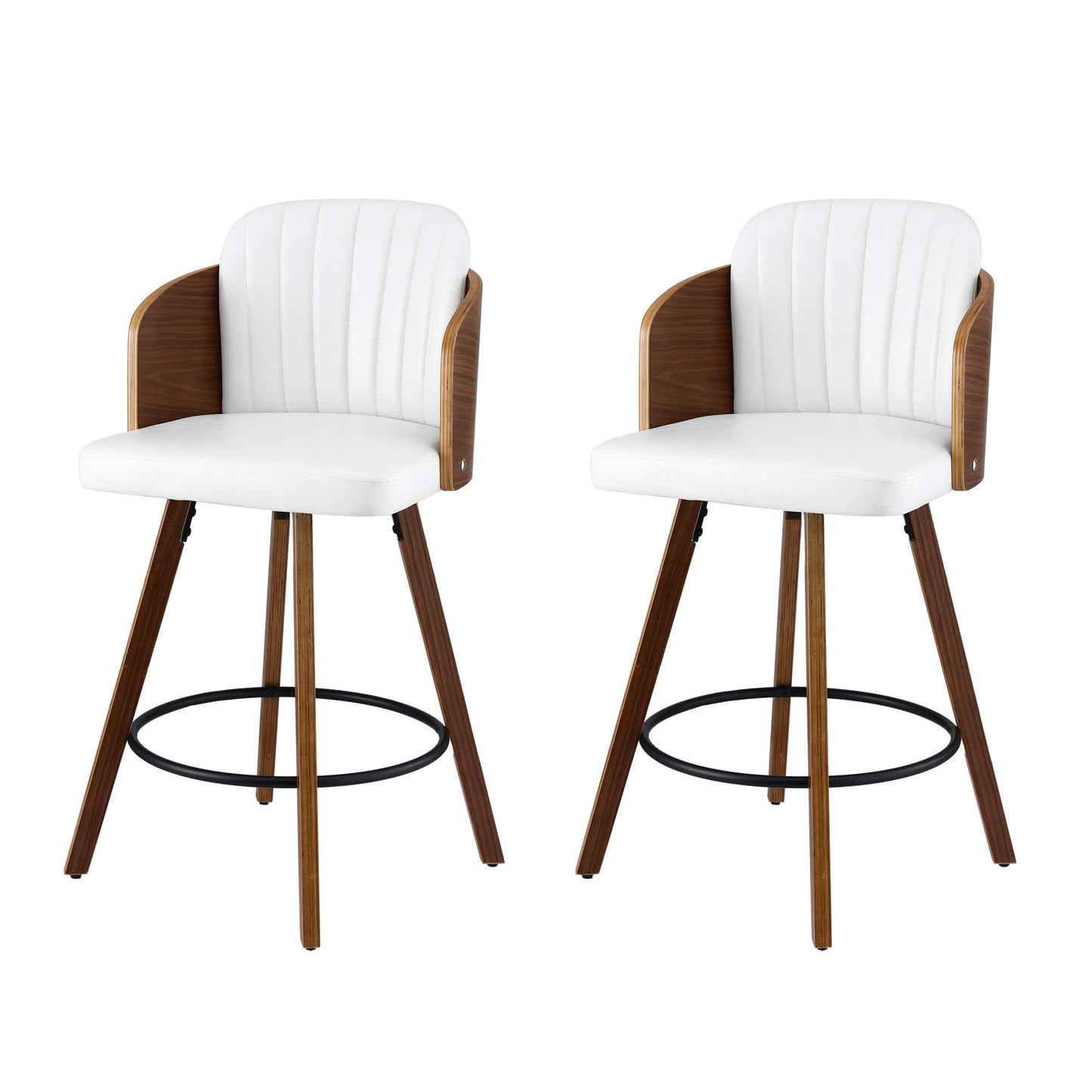 Emery Modern Swivel 58cm PU Leather White Wooden Bar Stools | White