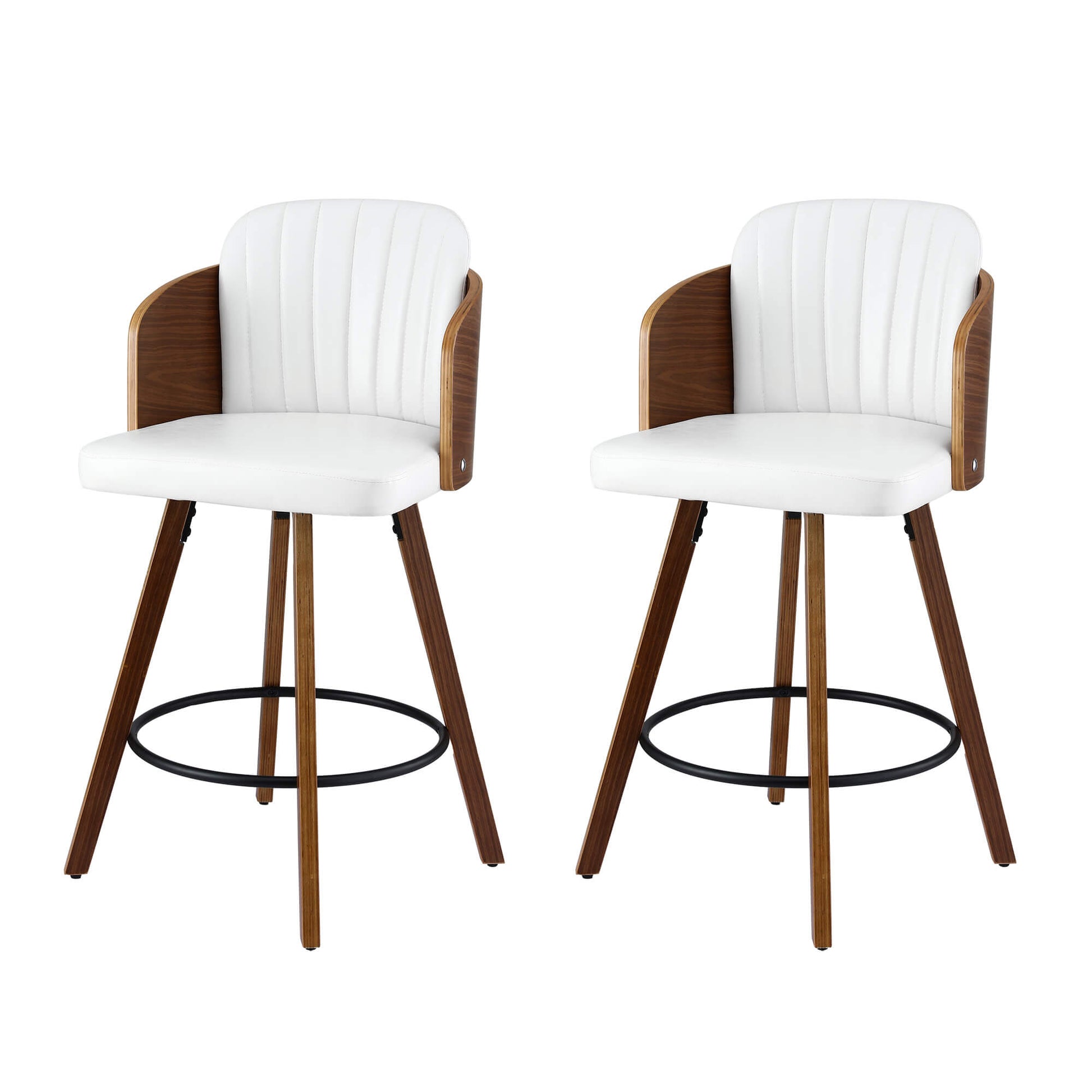 Emery Modern Swivel 58cm PU Leather White Wooden Bar Stools | White