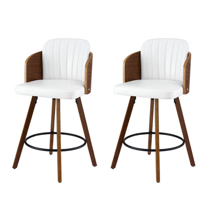 Emery Modern Swivel 58cm PU Leather White Wooden Bar Stools | White