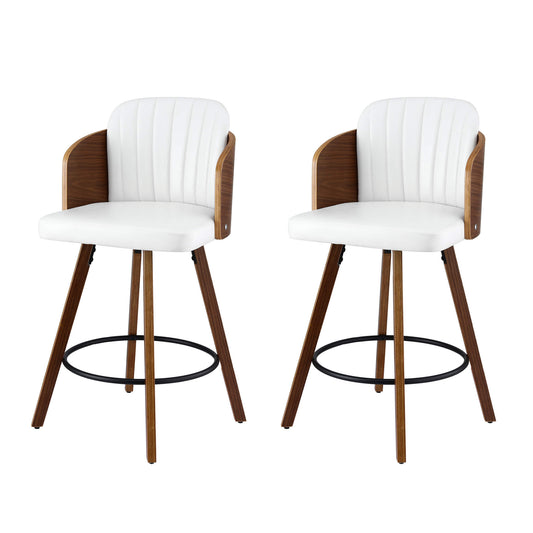 Emery Modern Swivel 58cm PU Leather White Wooden Bar Stools | White