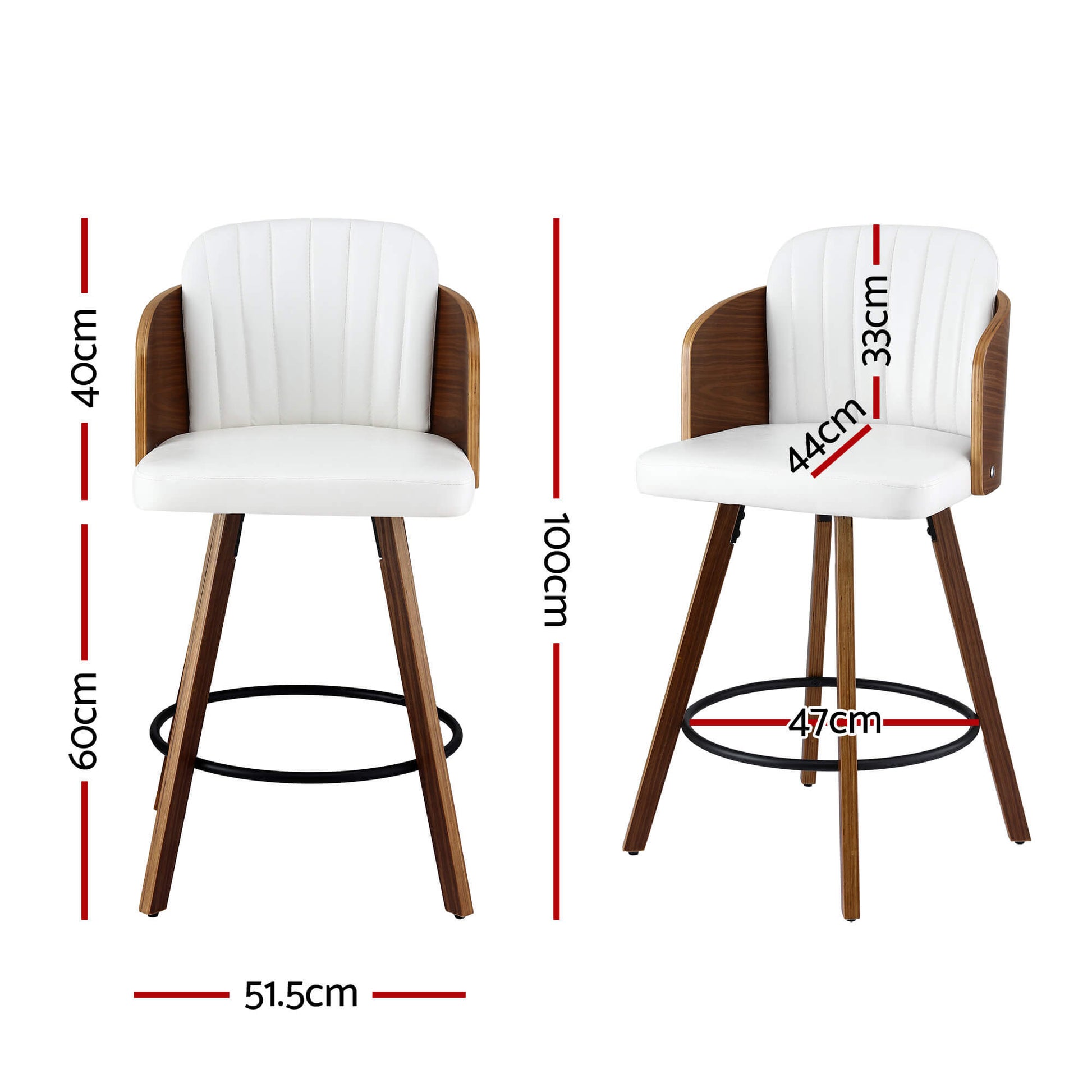 Emery Modern Swivel 58cm PU Leather White Wooden Bar Stools | White