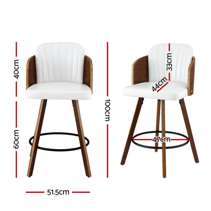 Emery Modern Swivel 58cm PU Leather White Wooden Bar Stools | White