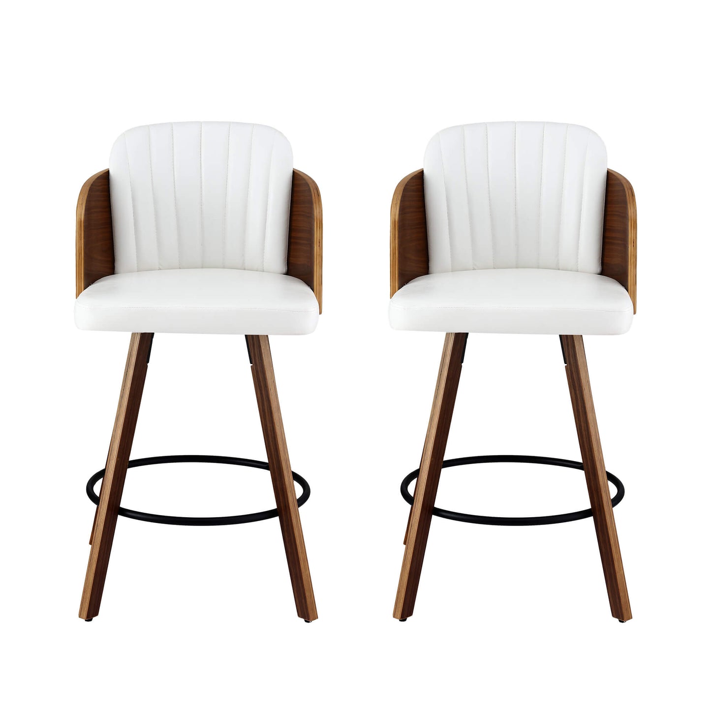 Emery Modern Swivel 58cm PU Leather White Wooden Bar Stools | White