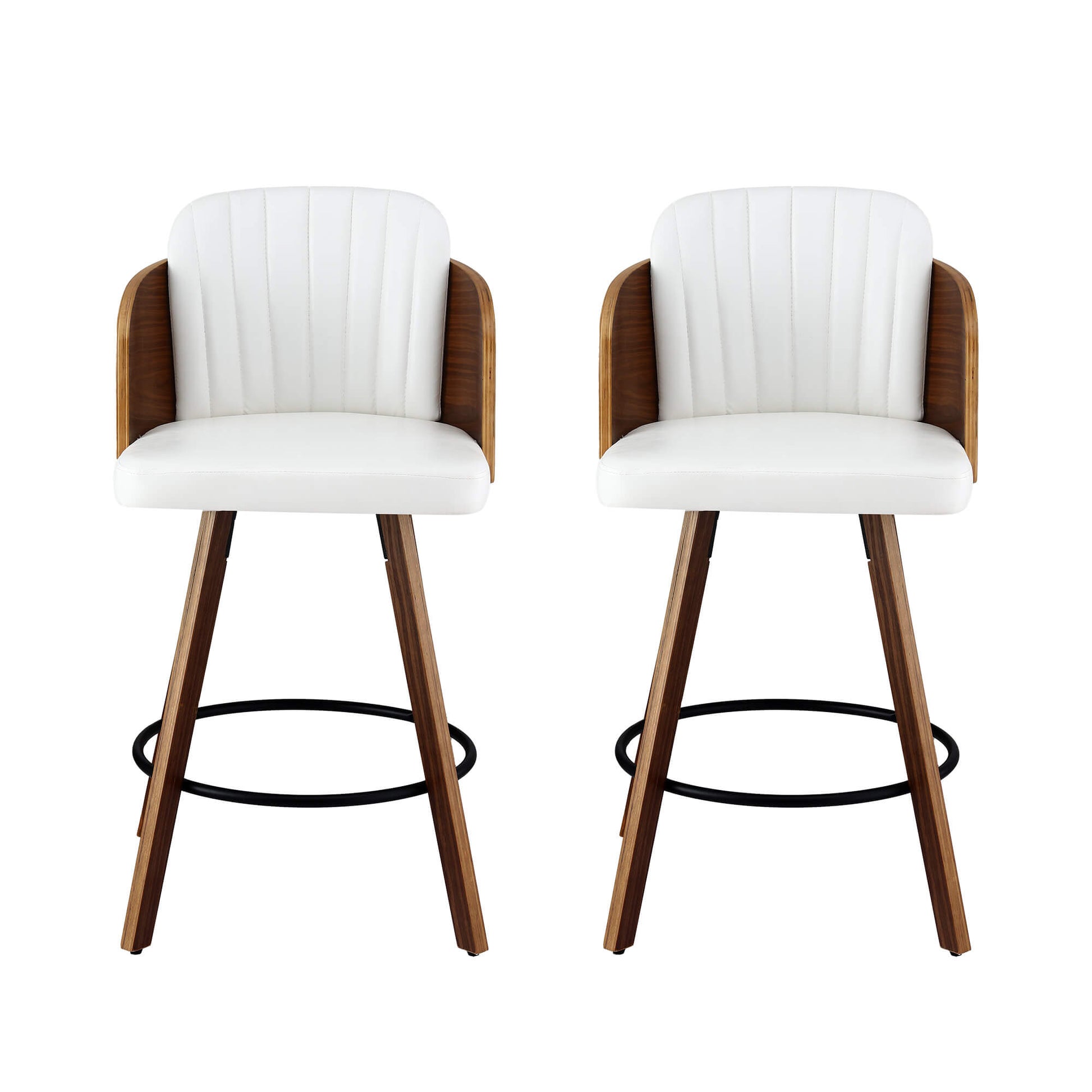 Emery Modern Swivel 58cm PU Leather White Wooden Bar Stools | White