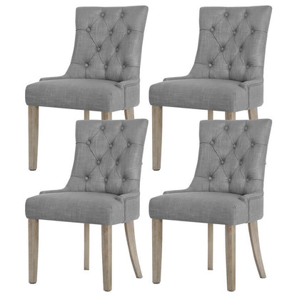 Emperor | French Provincial Grey Linen Fabric Wooden Dining Chairs | Set Of 4 | Grey
