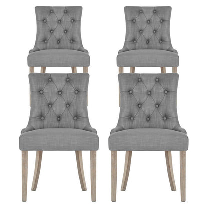 Emperor | French Provincial Grey Linen Fabric Wooden Dining Chairs | Set Of 4 | Grey
