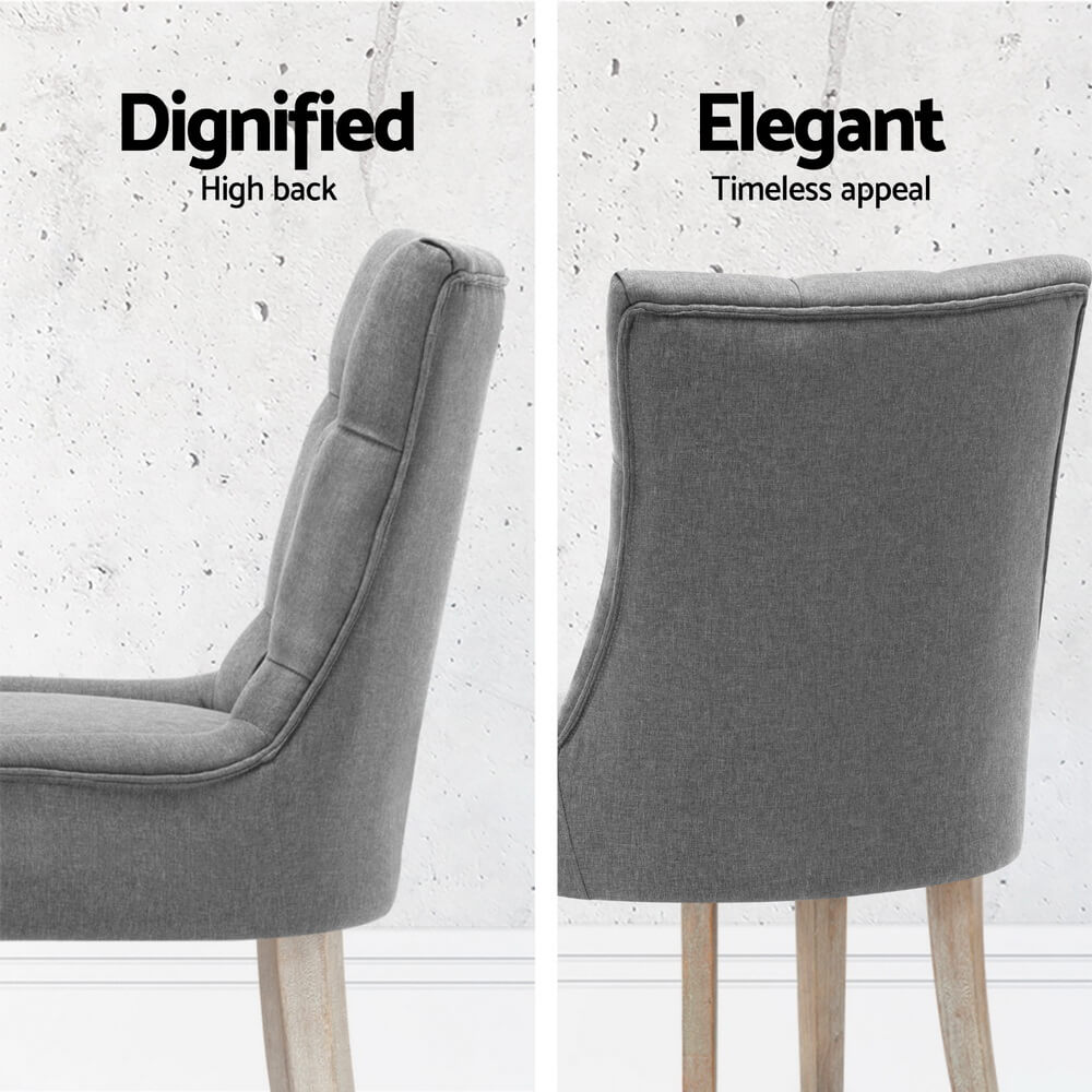 Emperor | French Provincial Grey Linen Fabric Wooden Dining Chairs | Set Of 4 | Grey