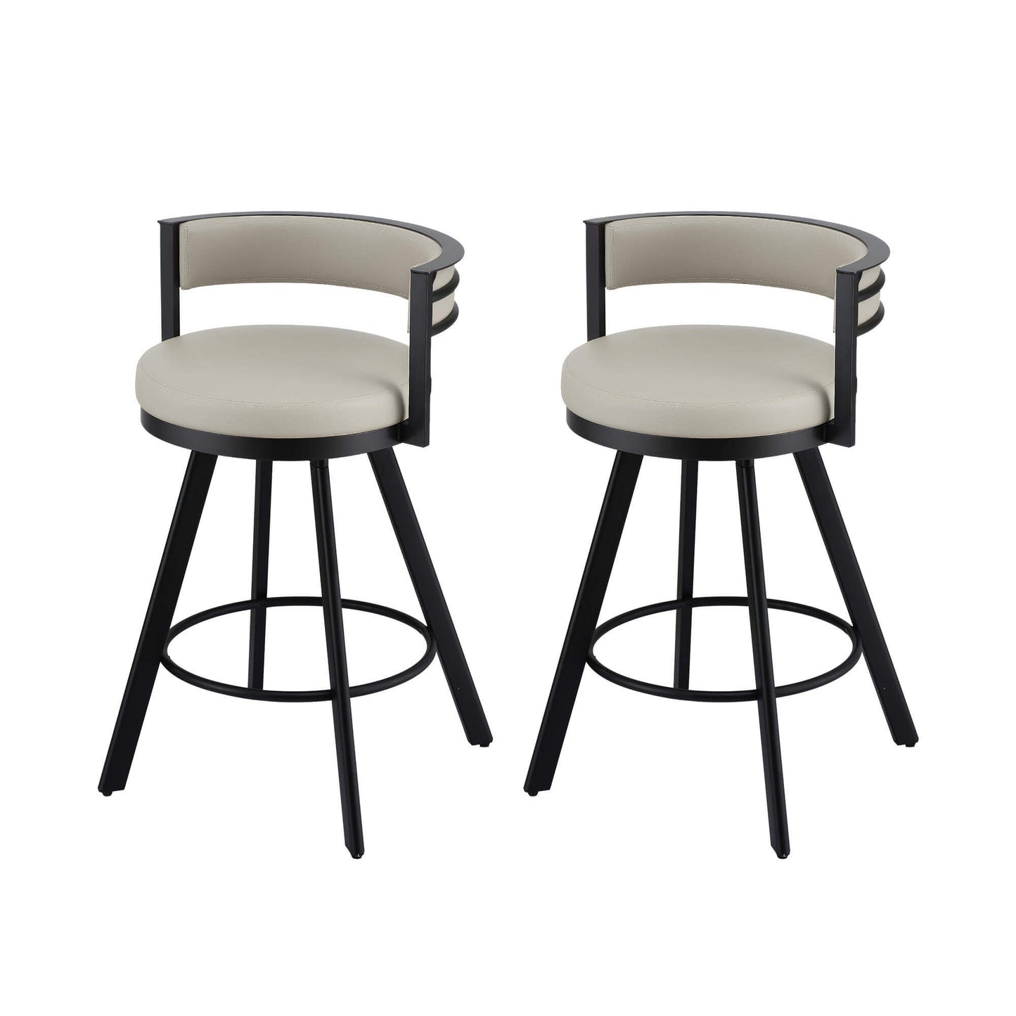 Emporio | Modern Metal Beige PU Leather Bar Stools With Arms | Set Of 2 | Beige