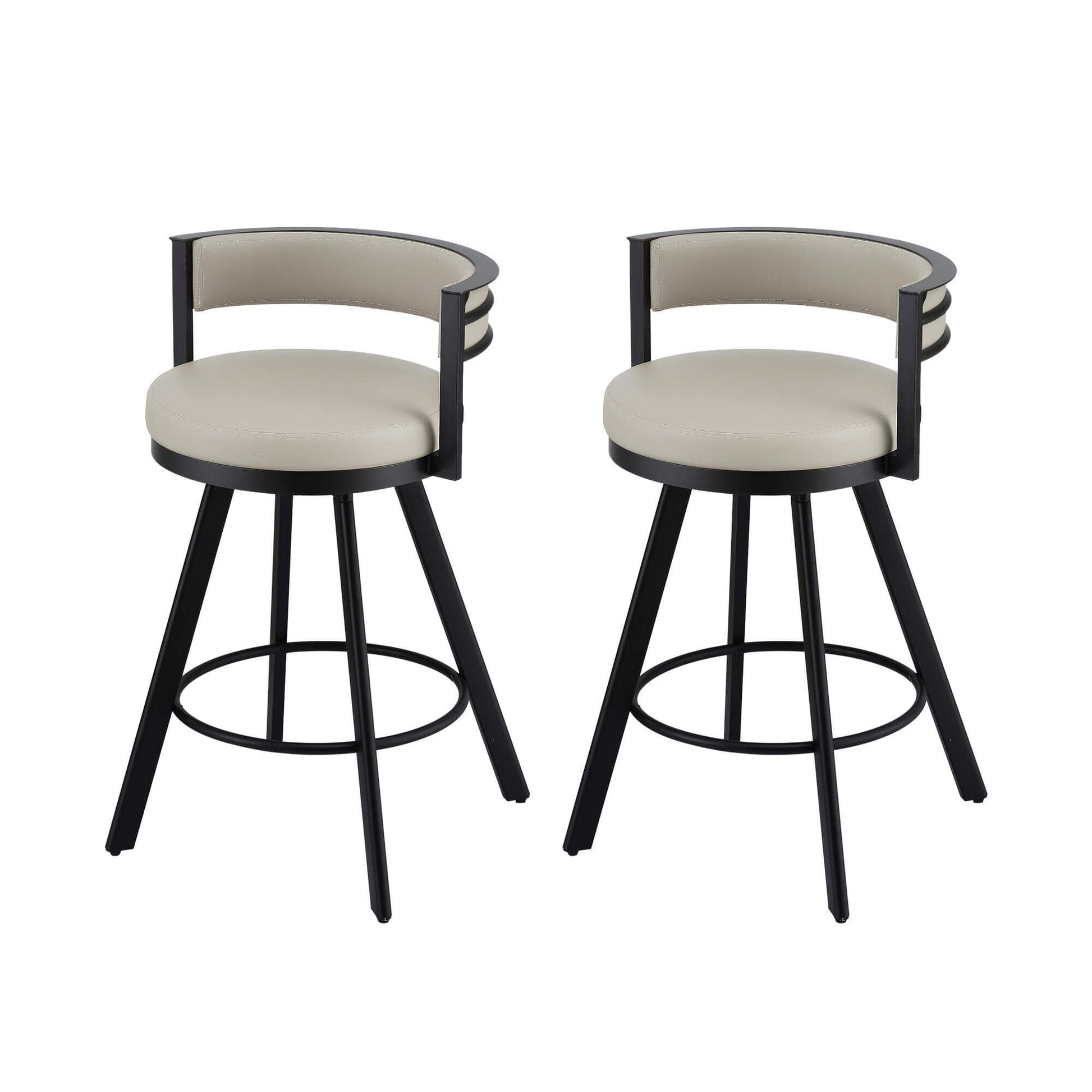 Emporio | Modern Metal Beige PU Leather Bar Stools With Arms | Set Of 2 | Beige
