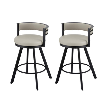 Emporio | Modern Metal Beige PU Leather Bar Stools With Arms | Set Of 2 | Beige