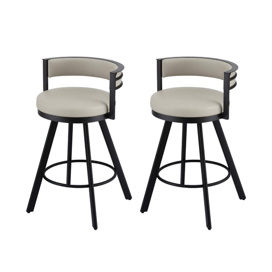 Emporio | Modern Metal Beige PU Leather Bar Stools With Arms | Set Of 2 | Beige