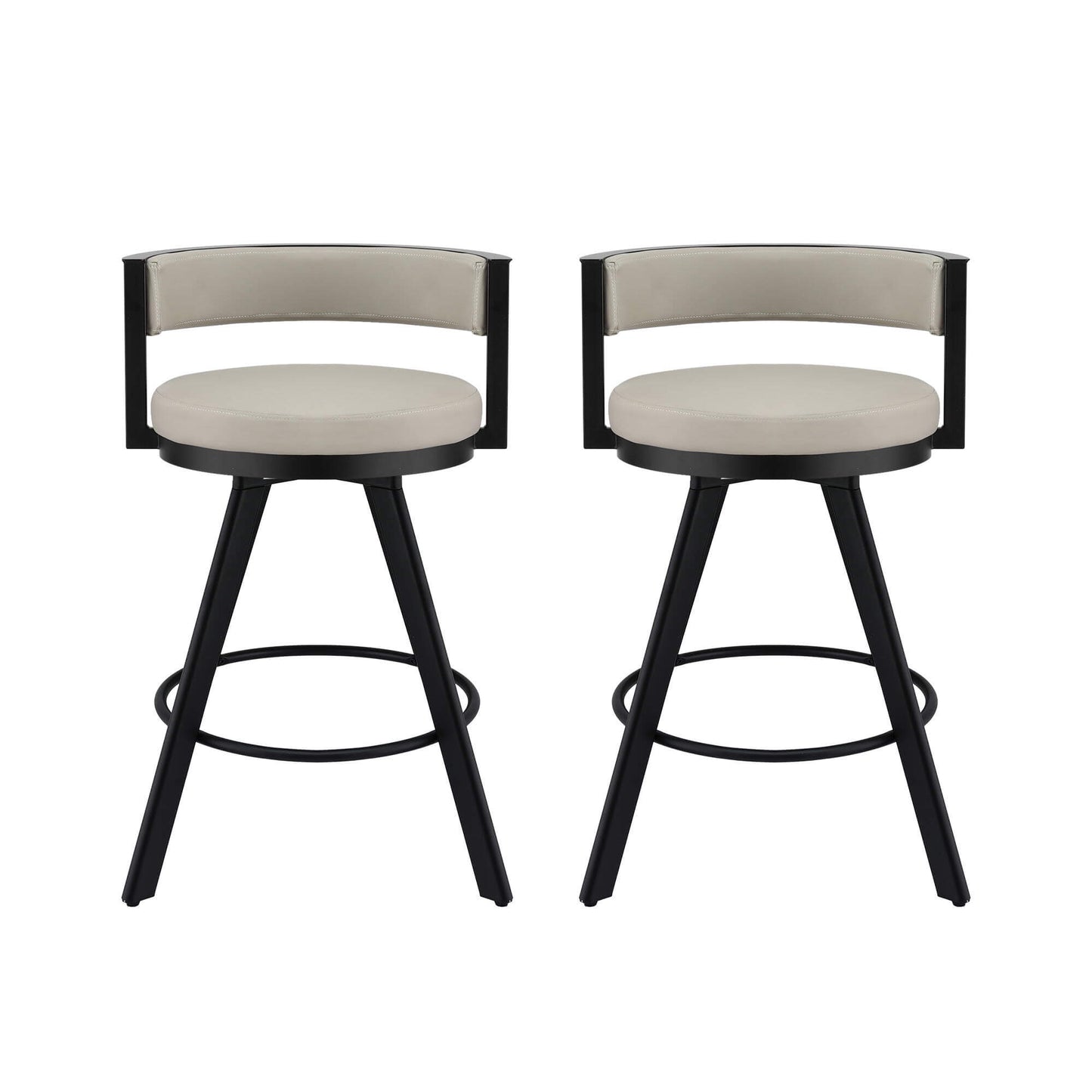 Emporio | Modern Metal Beige PU Leather Bar Stools With Arms | Set Of 2 | Beige