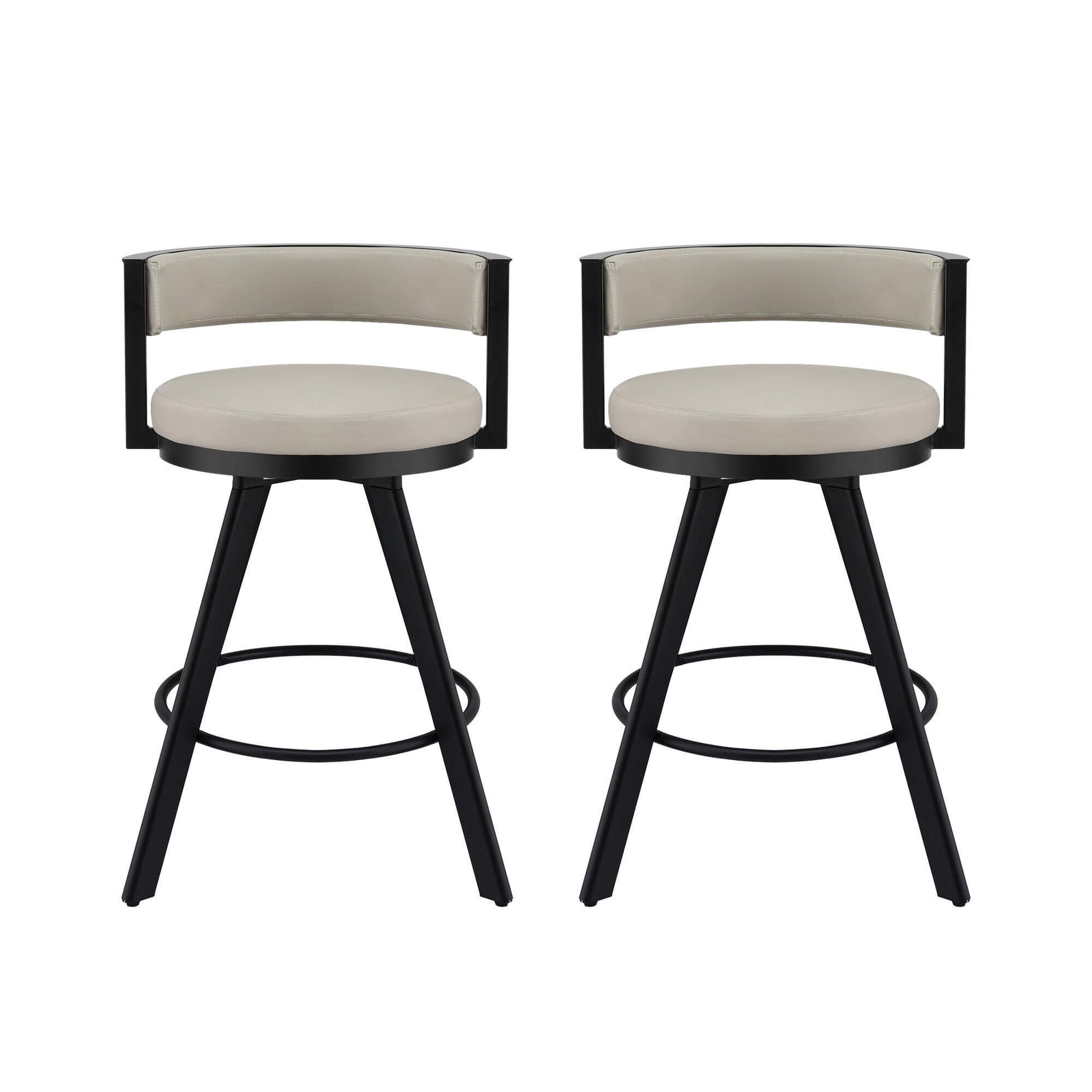 Emporio | Modern Metal Beige PU Leather Bar Stools With Arms | Set Of 2 | Beige