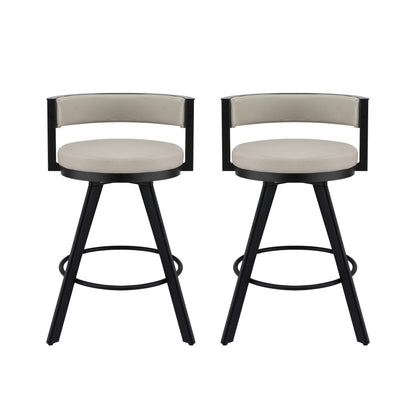 Emporio | Modern Metal Beige PU Leather Bar Stools With Arms | Set Of 2 | Beige