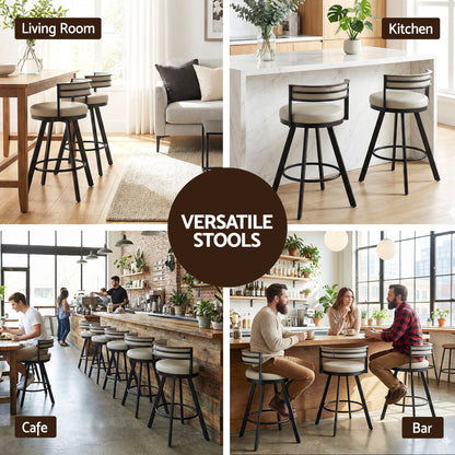 Emporio | Modern Metal Beige PU Leather Bar Stools With Arms | Set Of 2 | Beige