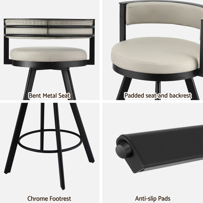 Emporio | Modern Metal Beige PU Leather Bar Stools With Arms | Set Of 2 | Beige