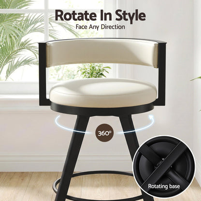 Emporio | Modern Metal Beige PU Leather Bar Stools With Arms | Set Of 2 | Beige