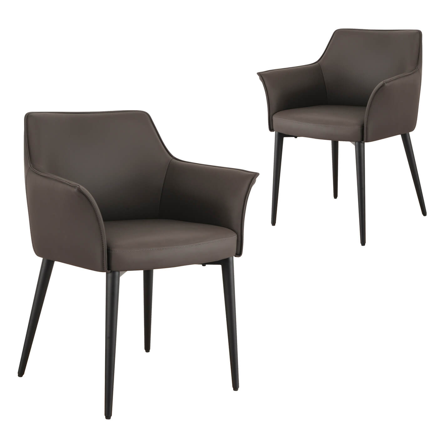 Emporio | Modern Metal PU Leather Dining Chairs With Arms | Set Of 2 | Grey