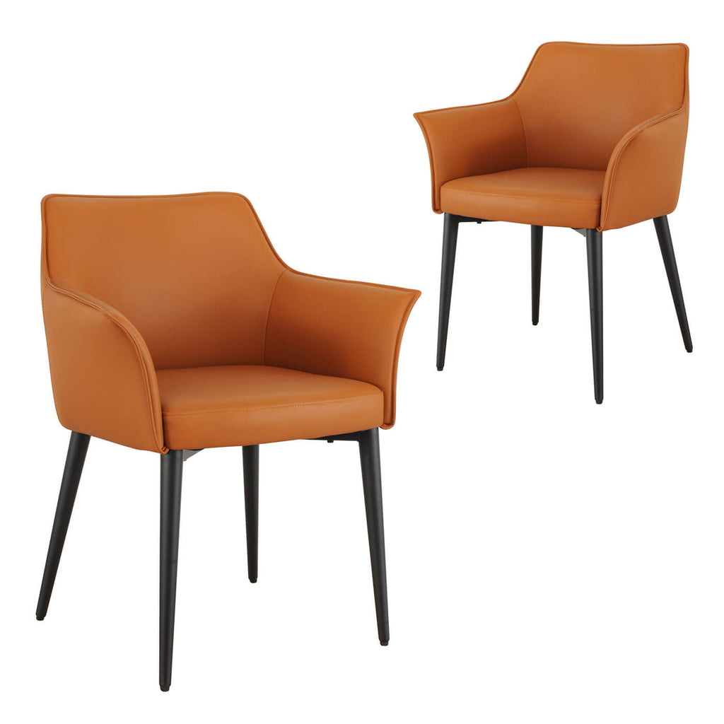Emporio | Modern Metal PU Leather Dining Chairs With Arms | Set Of 2