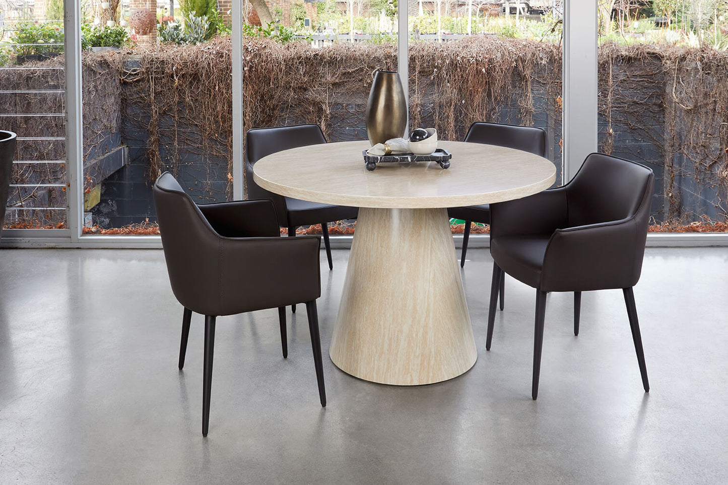 Emporio | Modern Metal PU Leather Dining Chairs With Arms | Set Of 2 | Grey
