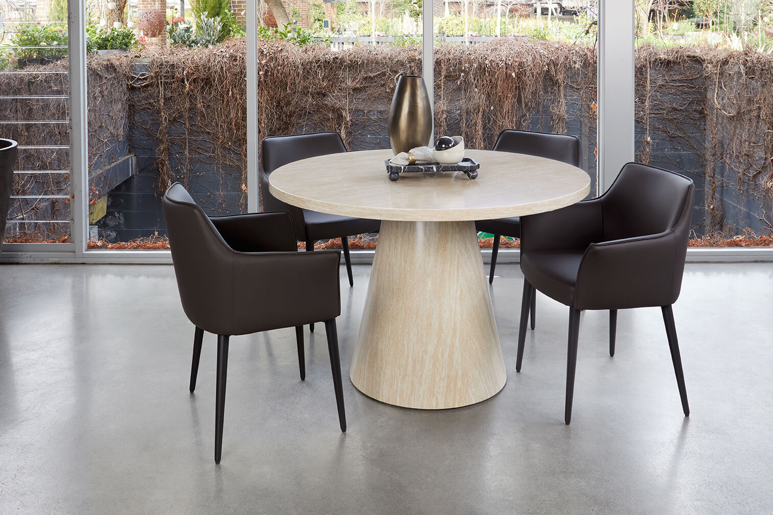 Emporio | Modern Metal PU Leather Dining Chairs With Arms | Set Of 2 | Grey