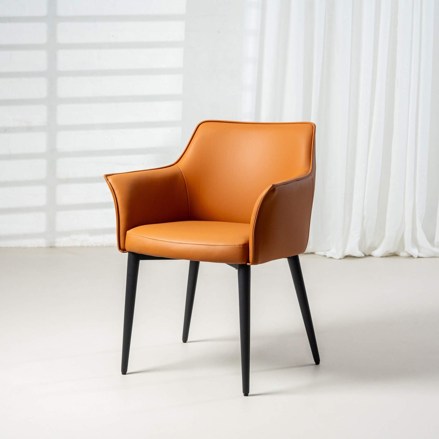 Emporio | Modern Metal PU Leather Dining Chairs With Arms | Set Of 2 | Terracotta