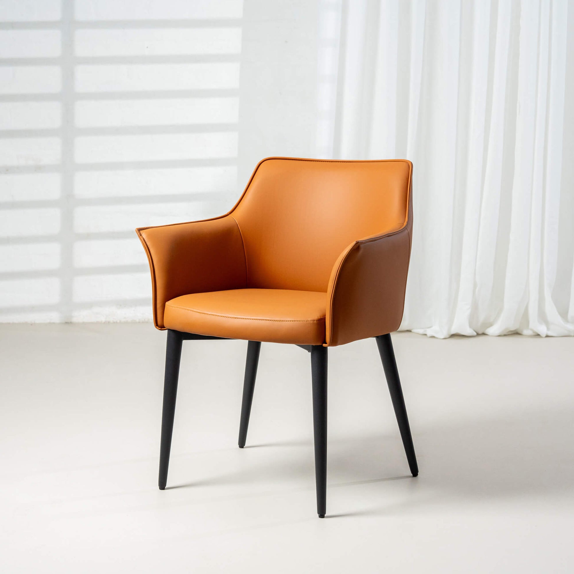 Emporio | Modern Metal PU Leather Dining Chairs With Arms | Set Of 2 | Terracotta