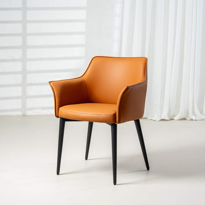 Emporio | Modern Metal PU Leather Dining Chairs With Arms | Set Of 2 | Terracotta