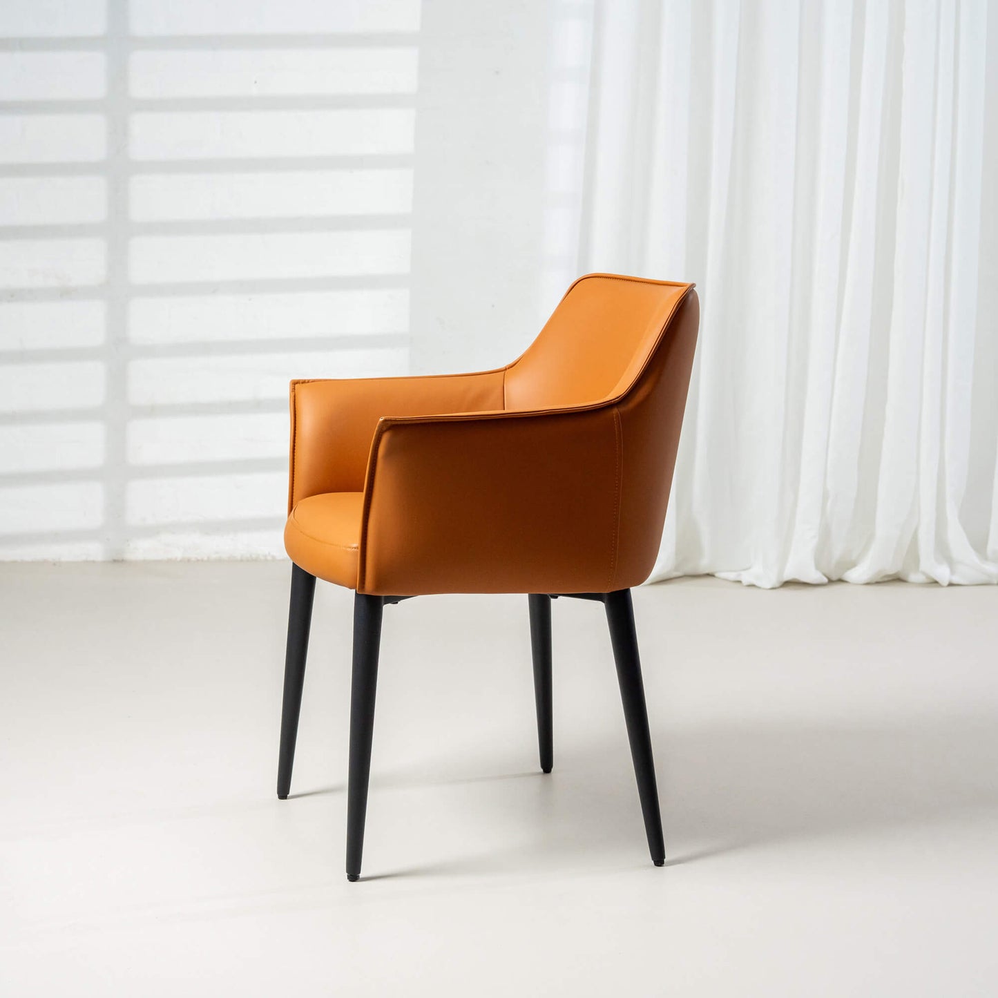 Emporio | Modern Metal PU Leather Dining Chairs With Arms | Set Of 2 | Terracotta