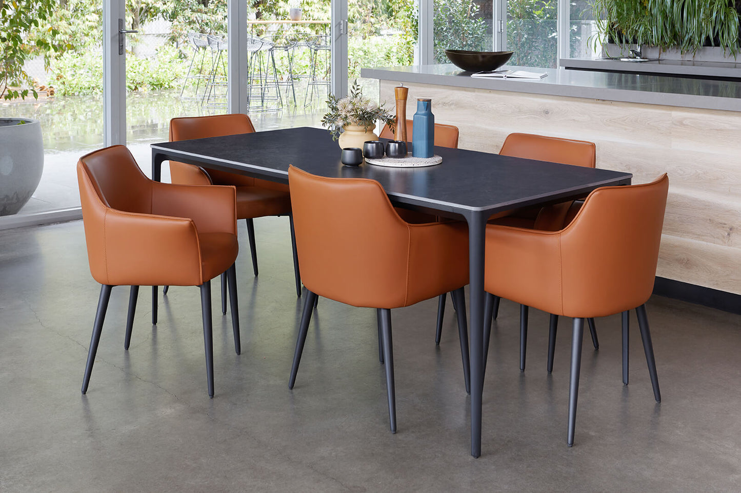 Emporio | Modern Metal PU Leather Dining Chairs With Arms | Set Of 2 | Terracotta