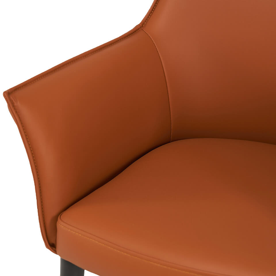 Emporio | Modern Metal PU Leather Dining Chairs With Arms | Set Of 2 | Terracotta