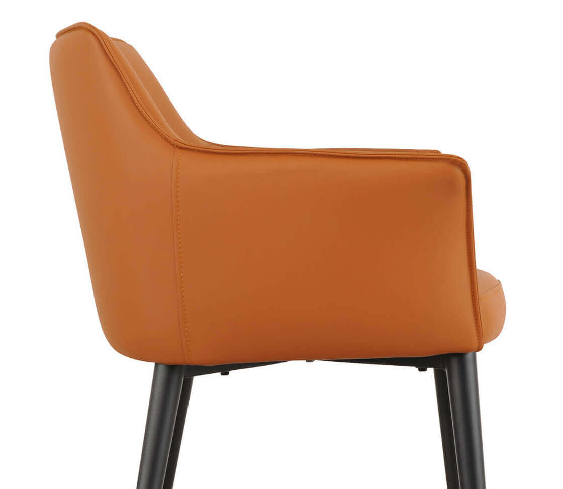 Emporio | Modern Metal PU Leather Dining Chairs With Arms | Set Of 2 | Terracotta