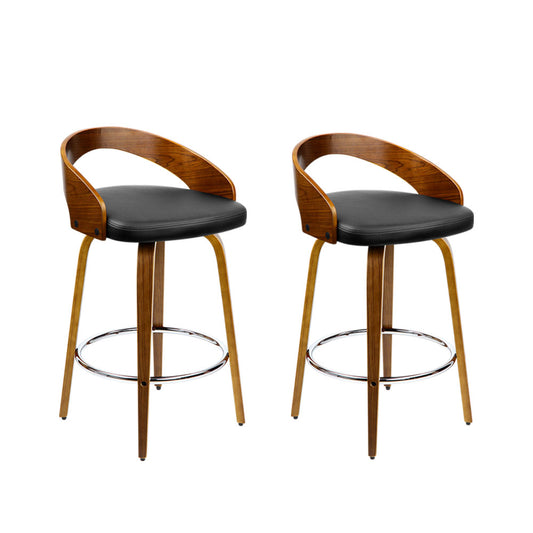 Epcon | Modern Swivel Walnut Wooden PU Leather Bar Stools | Set Of 2