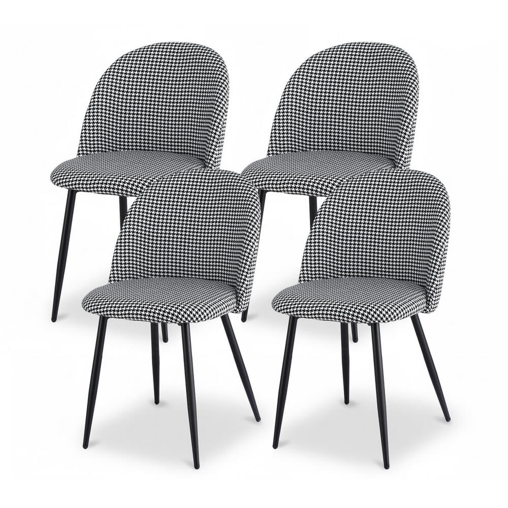 Erickson | Modern Houndstooth Linen Fabric Dining Chairs | Set of 4 | Houndstooth